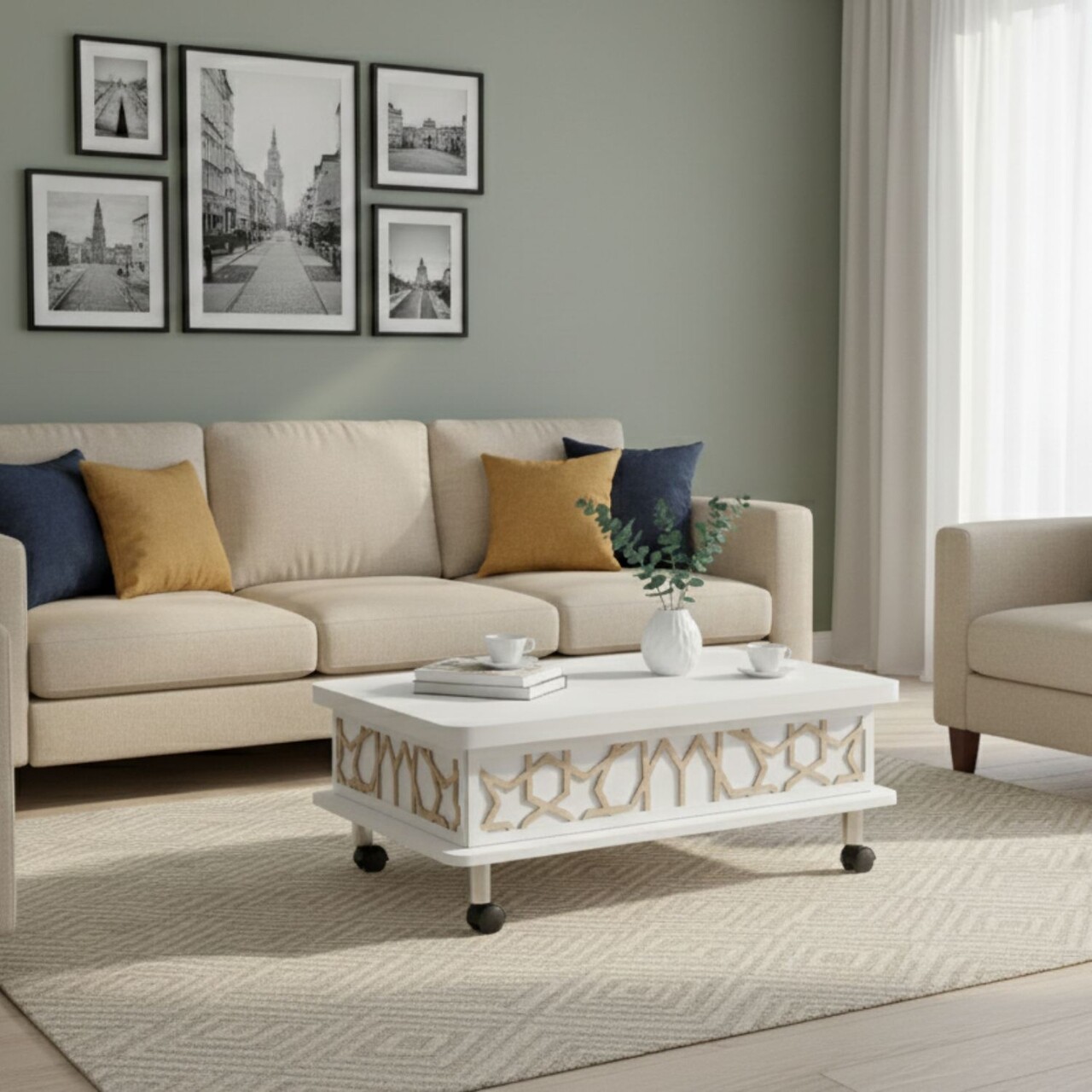 Masuta de cafea, Hanah Home, Adt, 90x40x60 cm, PAL, Alb - imagine 7